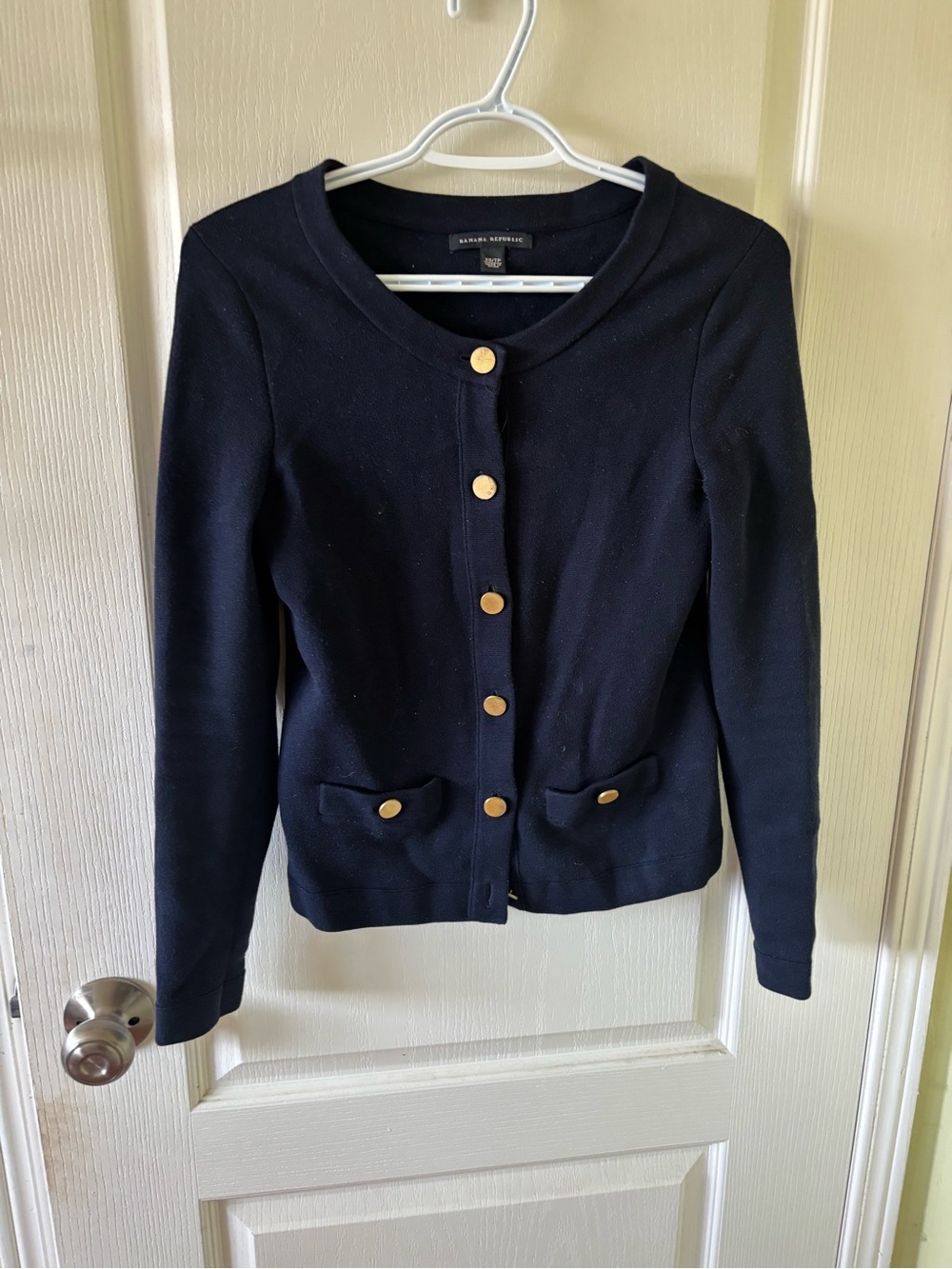 Banana Republic Dark Navy Gold-Button Knit Cardigan